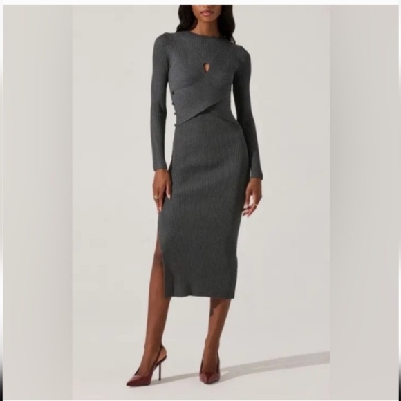 Astr Dresses & Skirts - Astr Charcoal Long Sleeve Ribbed Knit Dress Size XL Like NWOT
